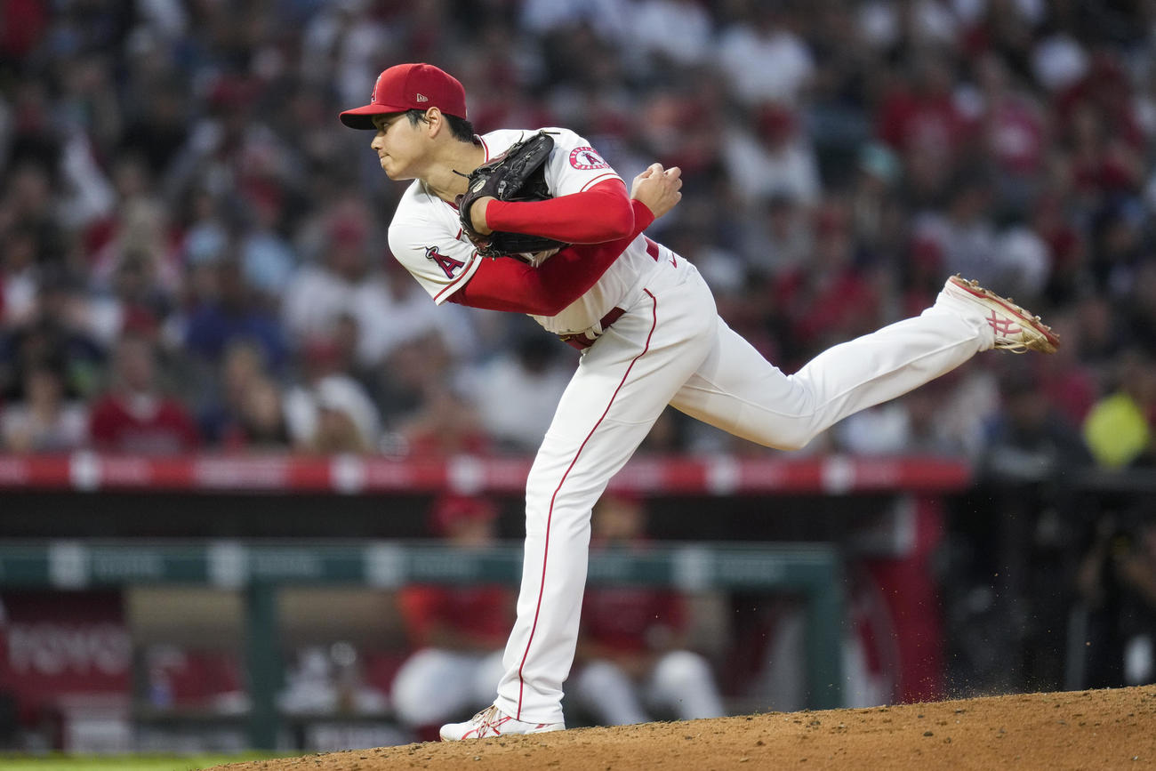 レッドソックス戦に登板した大谷（AP）