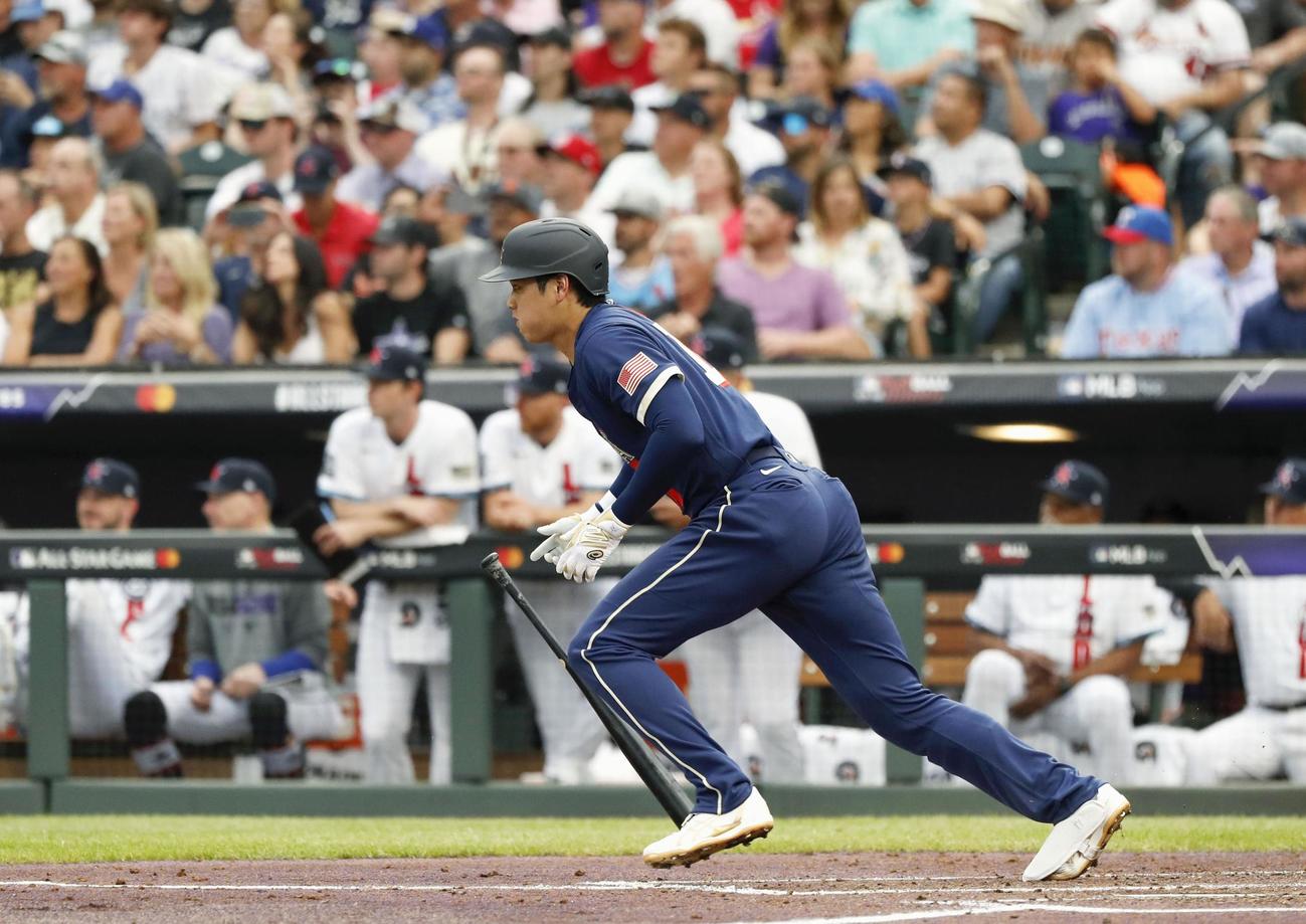 オールスター戦の3回、一ゴロに倒れるエンゼルス・大谷＝13日、デンバー（共同）