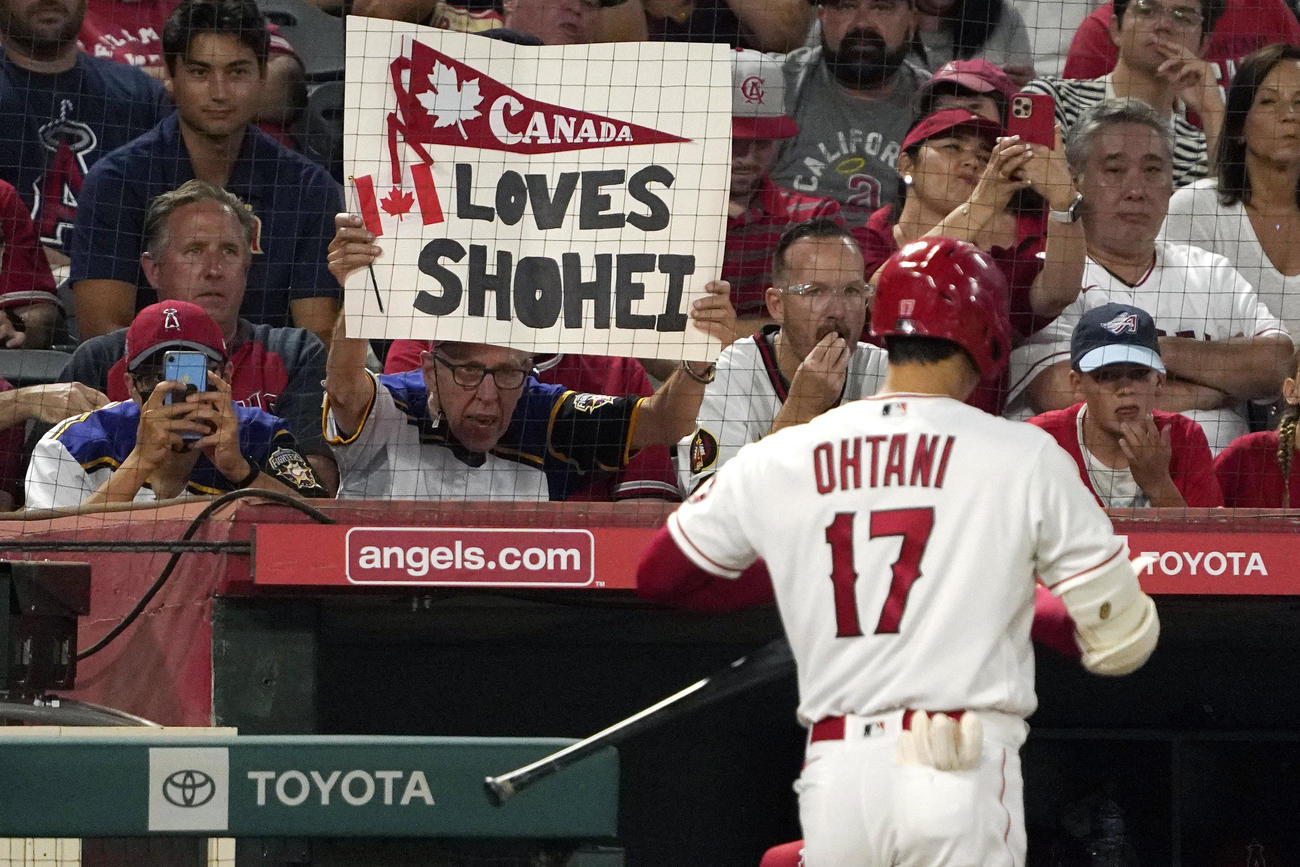 エンゼルスタジアムの大谷ファン（AP）