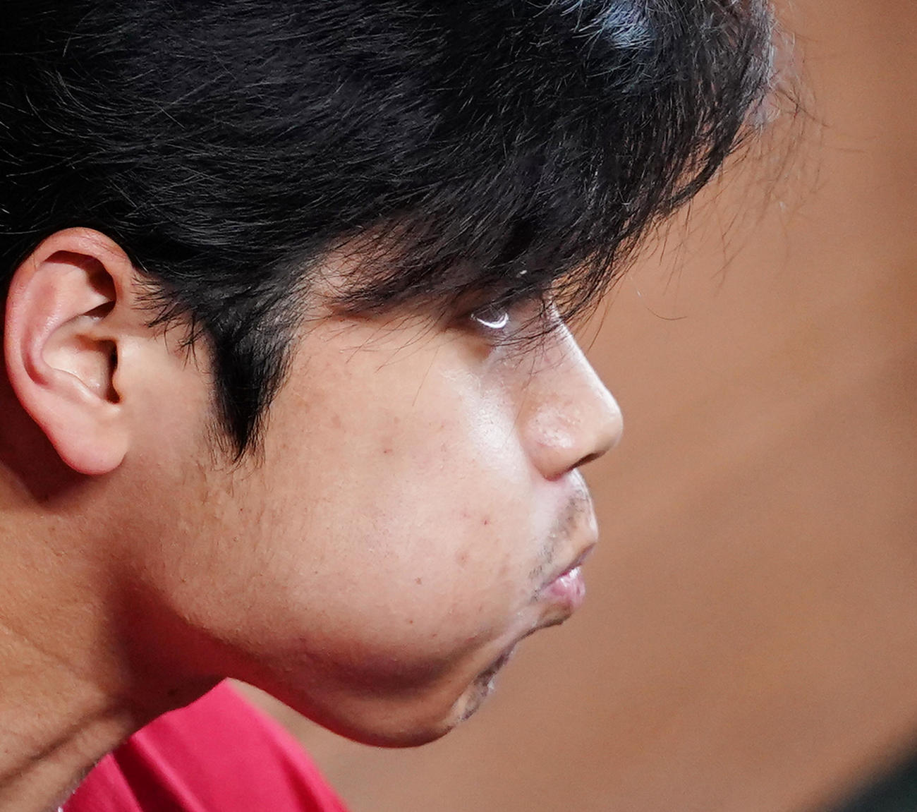 アストロズ対エンゼルス　5回表エンゼルス2死、一ゴロに倒れたエンゼルス大谷は、ベンチでドリンクを口に含む（撮影・菅敏）