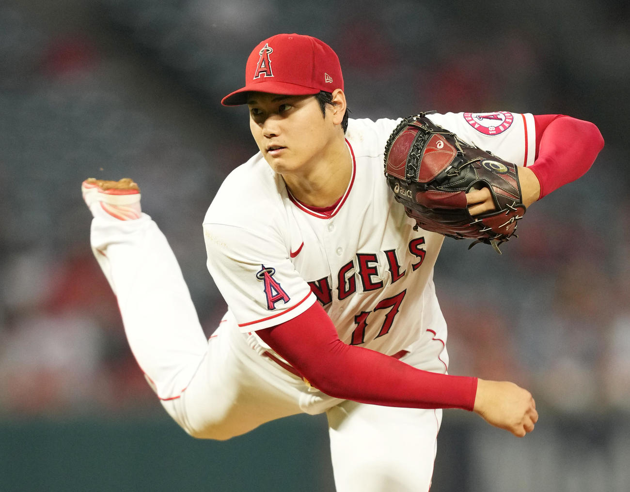 レンジャーズ戦に先発し、力投するエンゼルス大谷（撮影・菅敏）