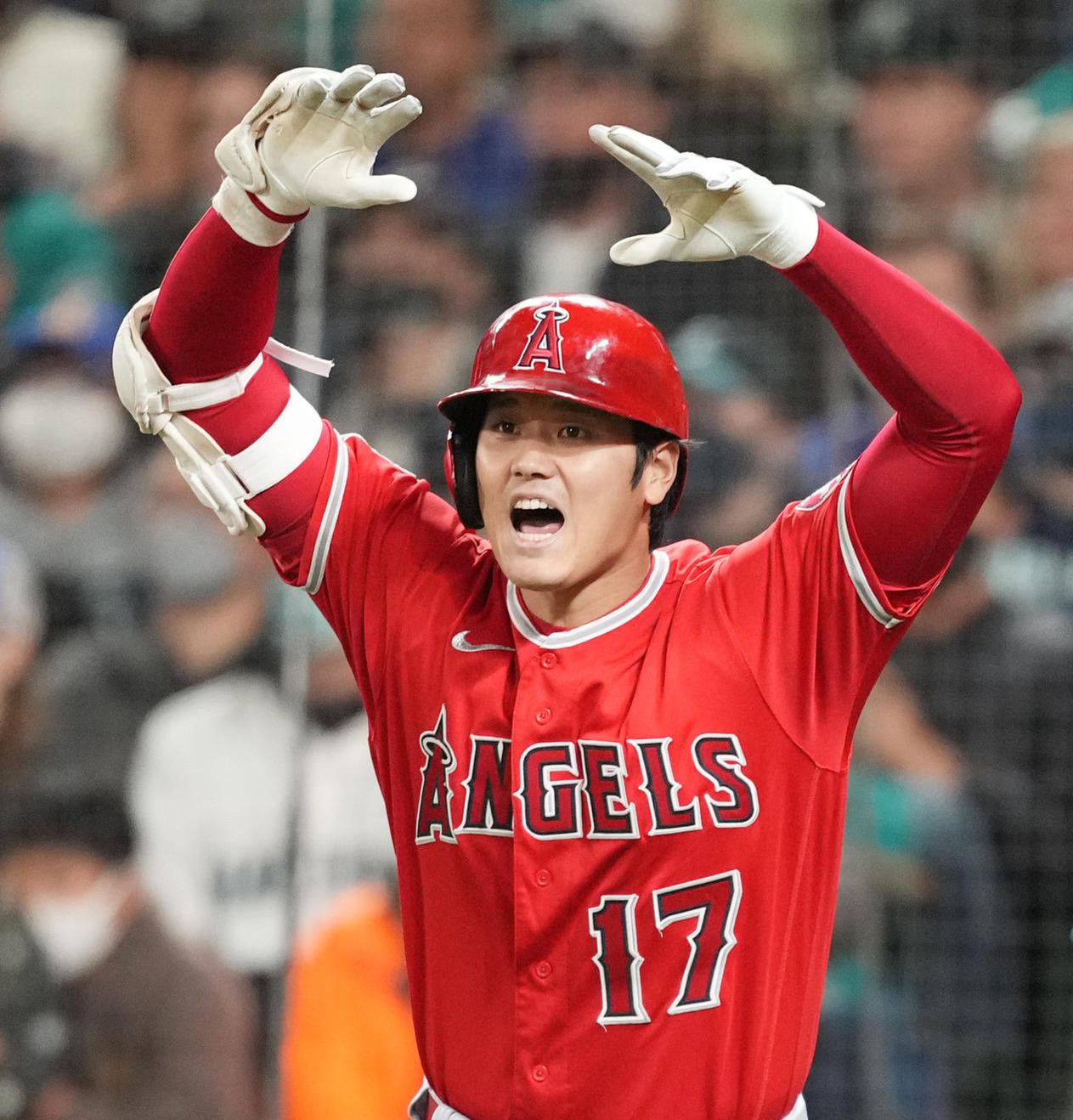 エンゼルス大谷翔平（2021年10月1日撮影）