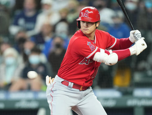 マリナーズ対エンゼルス　4回表エンゼルス1死、見逃しの三振に倒れるエンゼルス大谷（撮影・菅敏）