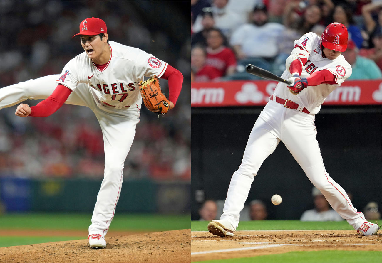 先発し力投する大谷（左）と1回裏、遊ゴロに倒れる大谷