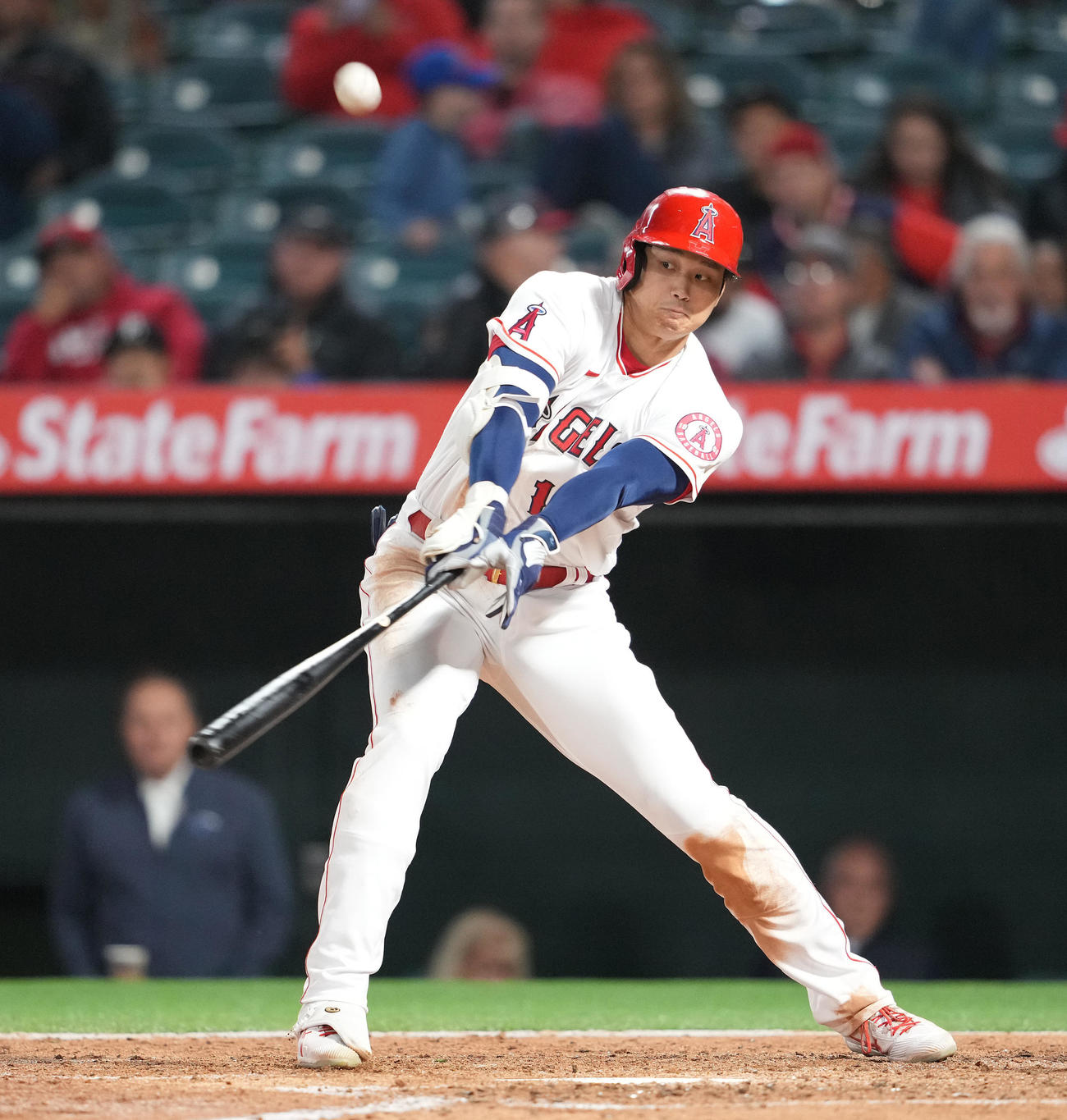 エンゼルス対マーリンズ　5回裏エンゼルス無死、三飛に倒れる大谷（撮影・鈴木みどり）