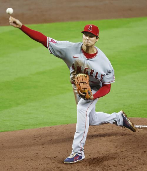 アストロズ戦に先発登板したエンゼルス・大谷＝ヒューストン（共同）