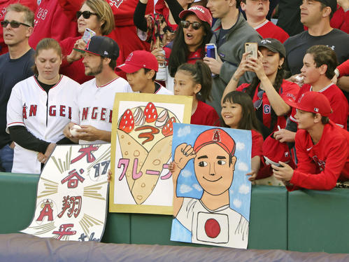 エンゼルス大谷を応援するファン＝アナハイム（共同）