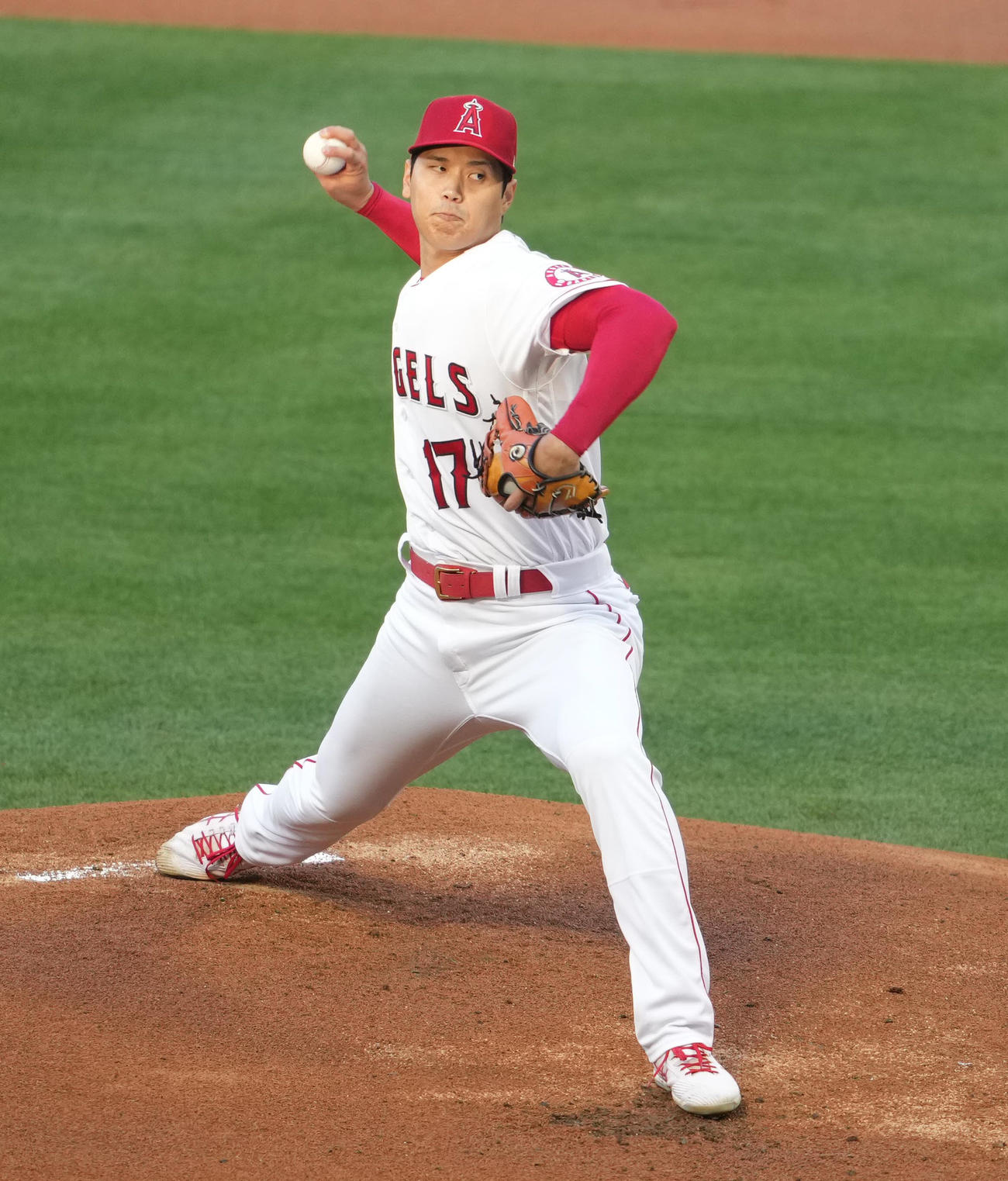 エンゼルス対ガーディアンズ　先発し力投するエンゼルス大谷翔平（撮影・鈴木みどり）