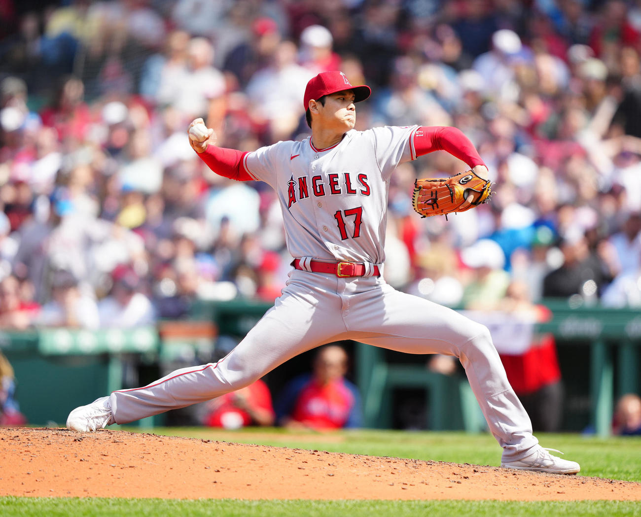 レッドソックス対エンゼルス　力投するエンゼルス先発の大谷（撮影・江口和貴）