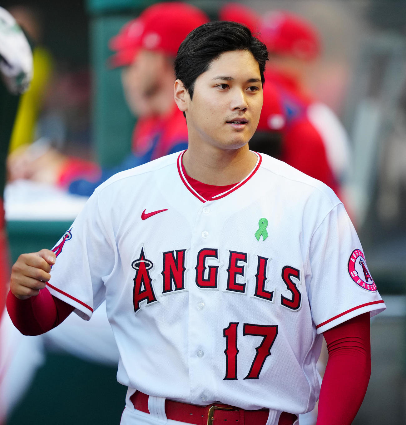 エンゼルス対レイズ　試合前開始前、ベンチに入るエンゼルス大谷翔平（撮影・江口和貴）