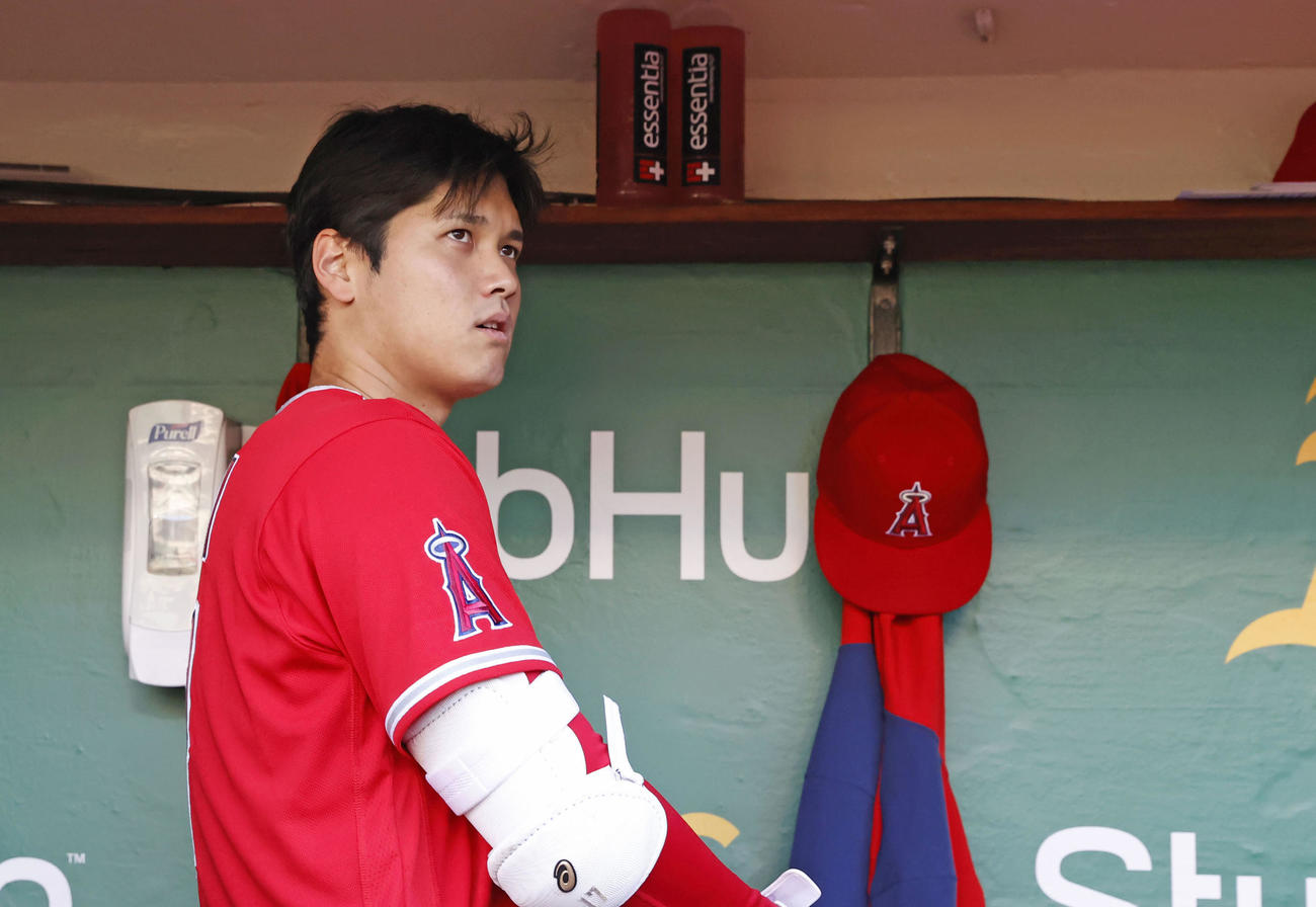 アスレチックス戦に臨むエンゼルス・大谷＝オークランド（共同）
