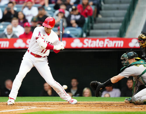 ヒゲの大谷翔平に 似合わねー イベントで打席時表示の加工画像にネット上も盛り上がる ｍｌｂ 日刊スポーツ