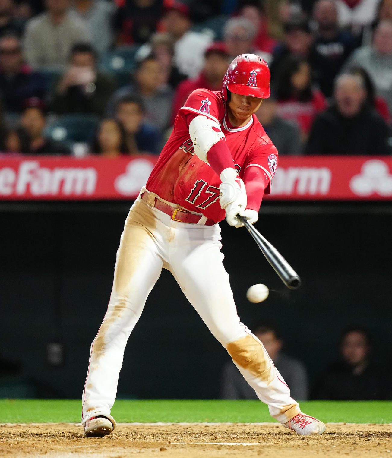 エンゼルス対アスレチックス　7回裏エンゼルス無死、遊ゴロに倒れる大谷（撮影・江口和貴）