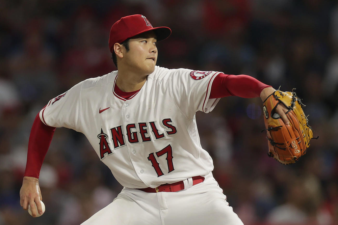 エンゼルス対レッドソックス　力投するエンゼルス大谷（撮影・前田充）