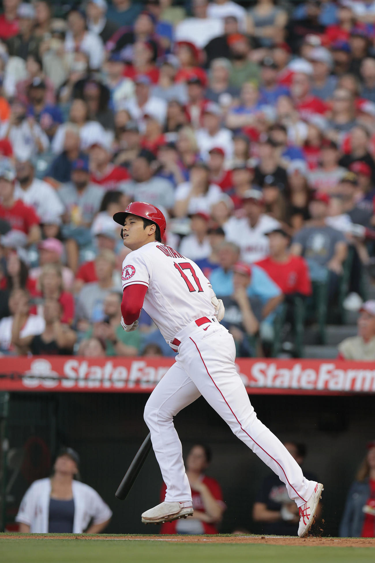 エンゼルス対メッツ　1回裏エンゼルス1死、左飛に倒れる大谷（撮影・前田充）