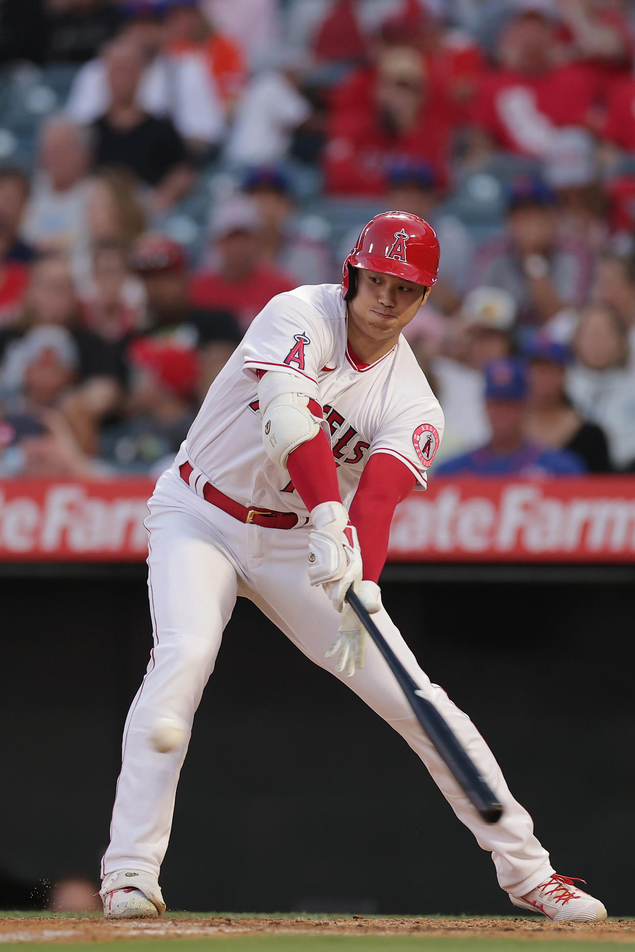 エンゼルス対メッツ　3回裏エンゼルス無死一塁、一ゴロに倒れる大谷（撮影・前田充）