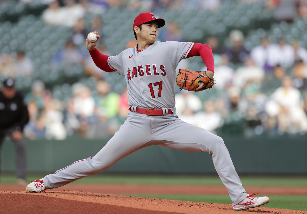 マリナーズ対エンゼルス　力投するエンゼルス先発の大谷（撮影・前田充）