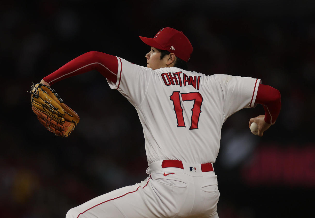エンゼルス対ロイヤルズ　力投するエンゼルス大谷（撮影・前田充）