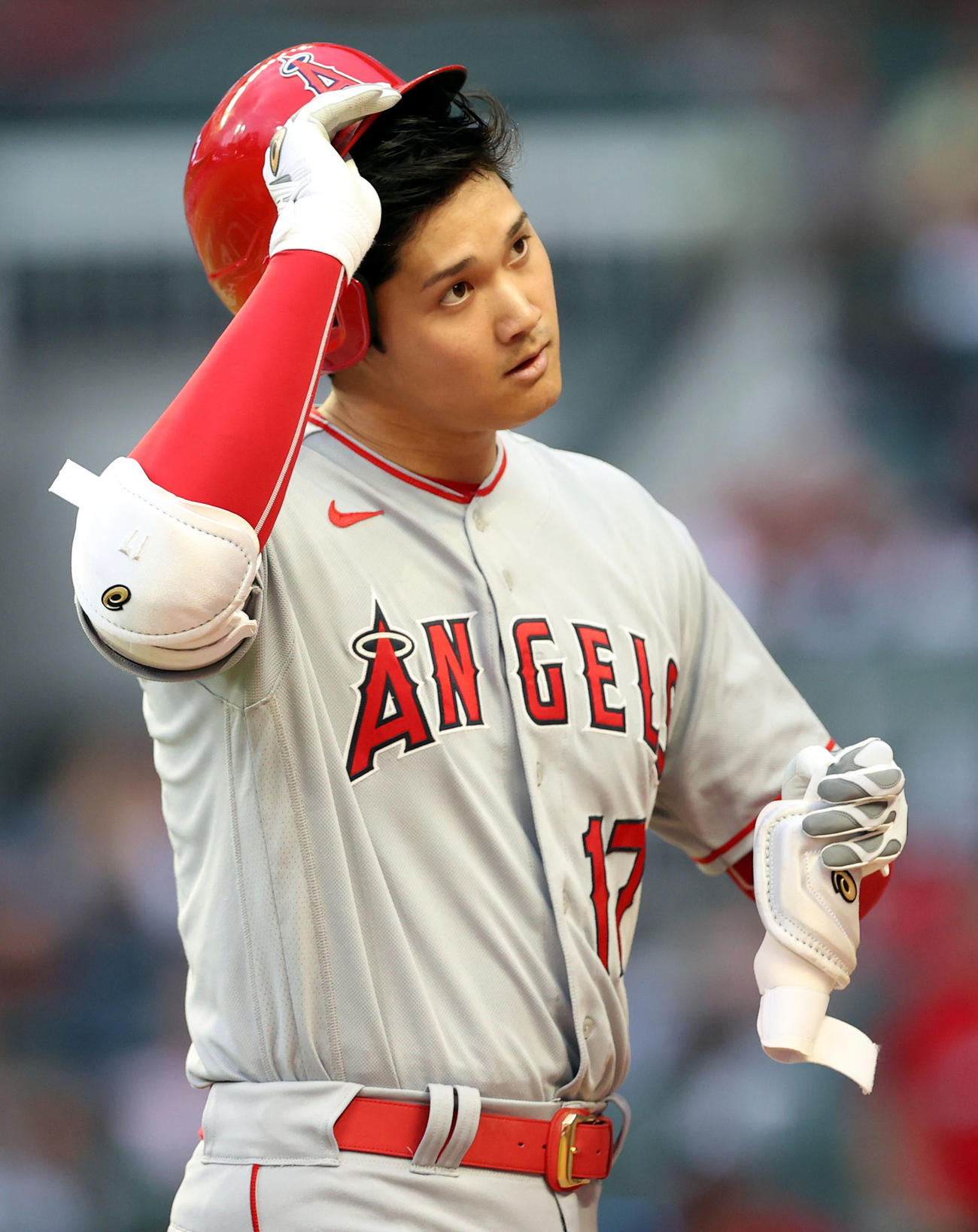 ブレーブス対エンゼルス　1回表エンゼルス無死、遊ゴロに打ち取られる大谷（撮影・狩俣裕三）