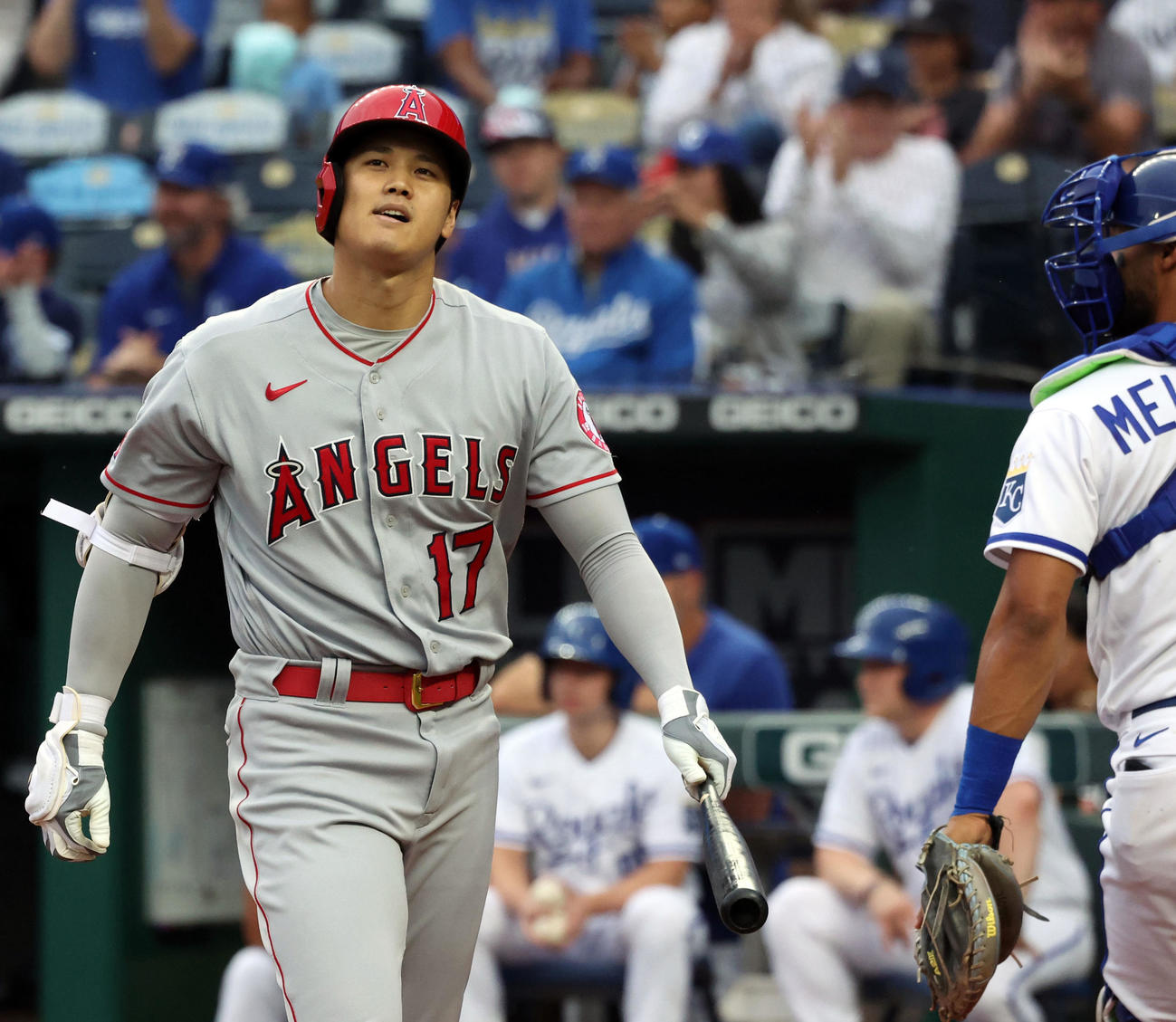 ロイヤルズ対エンゼルス　1回表エンゼルス無死、見逃し三振に倒れる大谷（撮影・狩俣裕三）