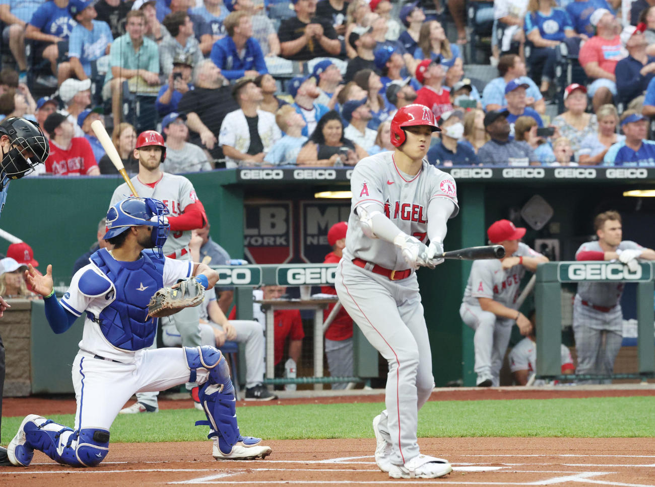 ロイヤルズ対エンゼルス　1回表エンゼルス無死、見逃し三振に倒れる大谷（撮影・狩俣裕三）