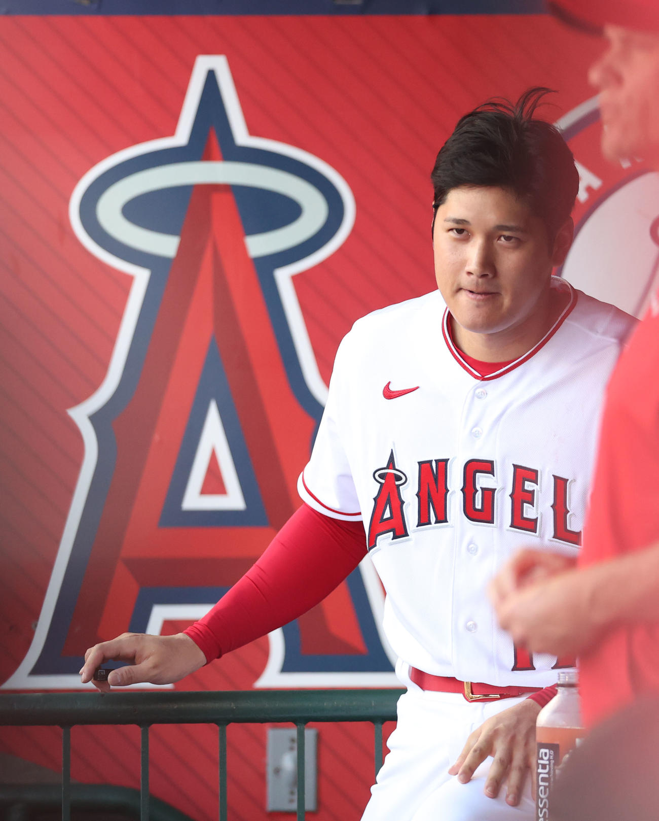 エンゼルス対レンジャーズ　1回裏エンゼルス1死、三ゴロに打ち取られる大谷（撮影・狩俣裕三）