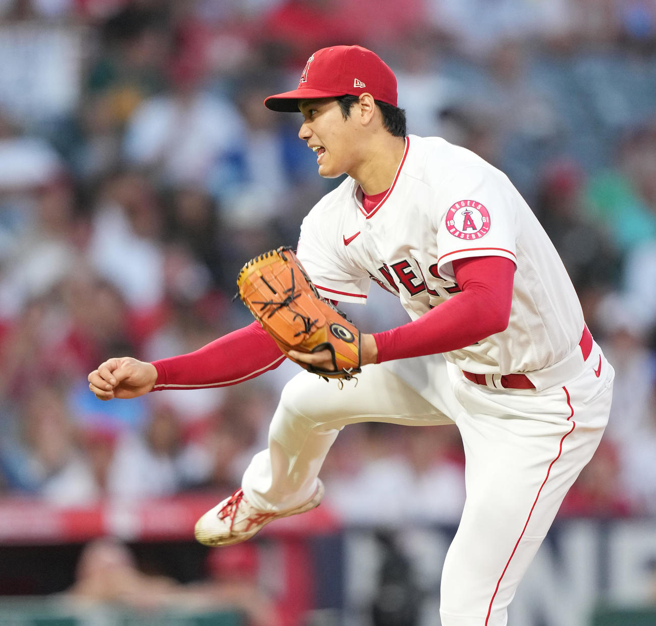 マリナーズ戦に登板し、力投するエンゼルス大谷（撮影・菅敏）