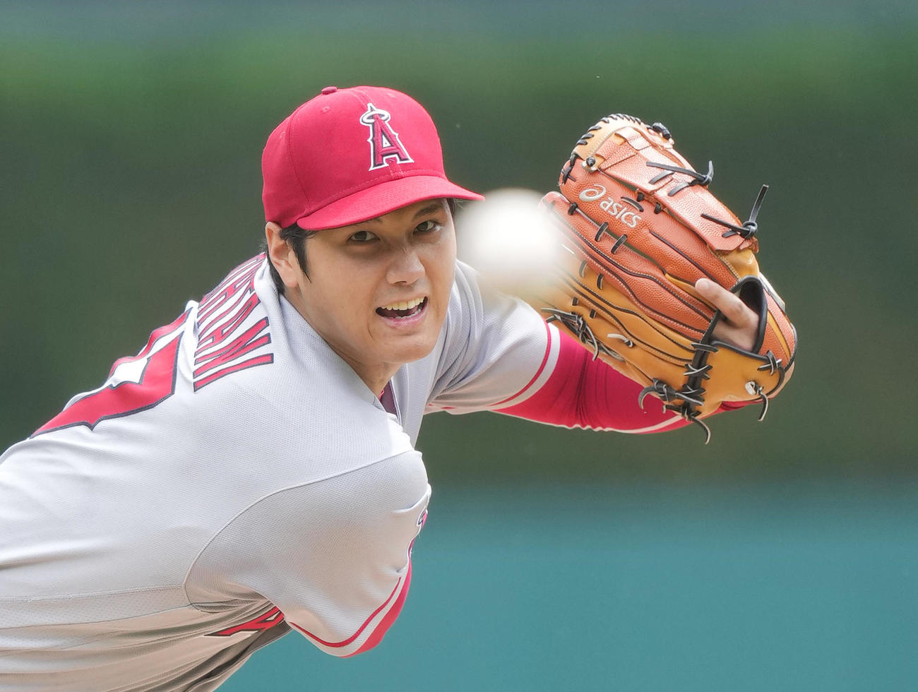 タイガース戦に先発し、力投するエンゼルス大谷（撮影・菅敏）