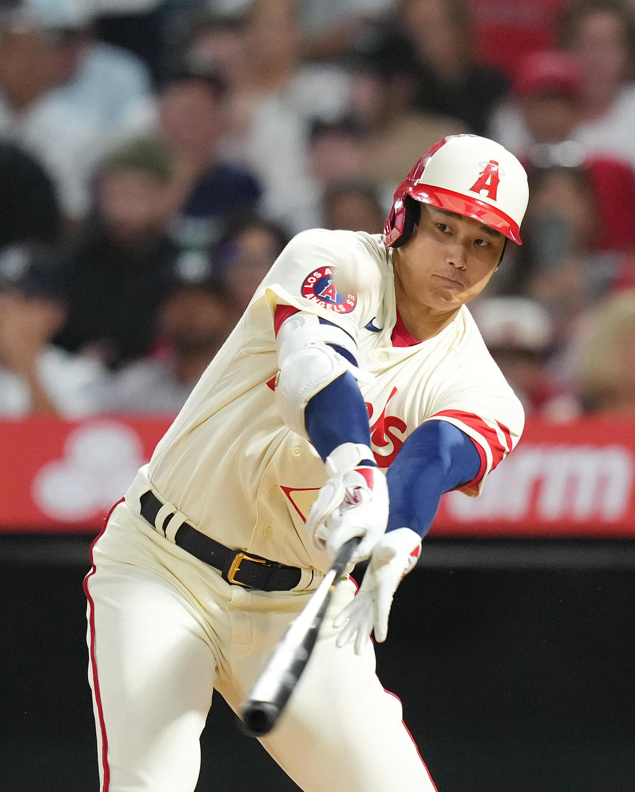 エンゼルス対ヤンキース　4回裏エンゼルス1死、三飛に倒れる大谷（撮影・菅敏）
