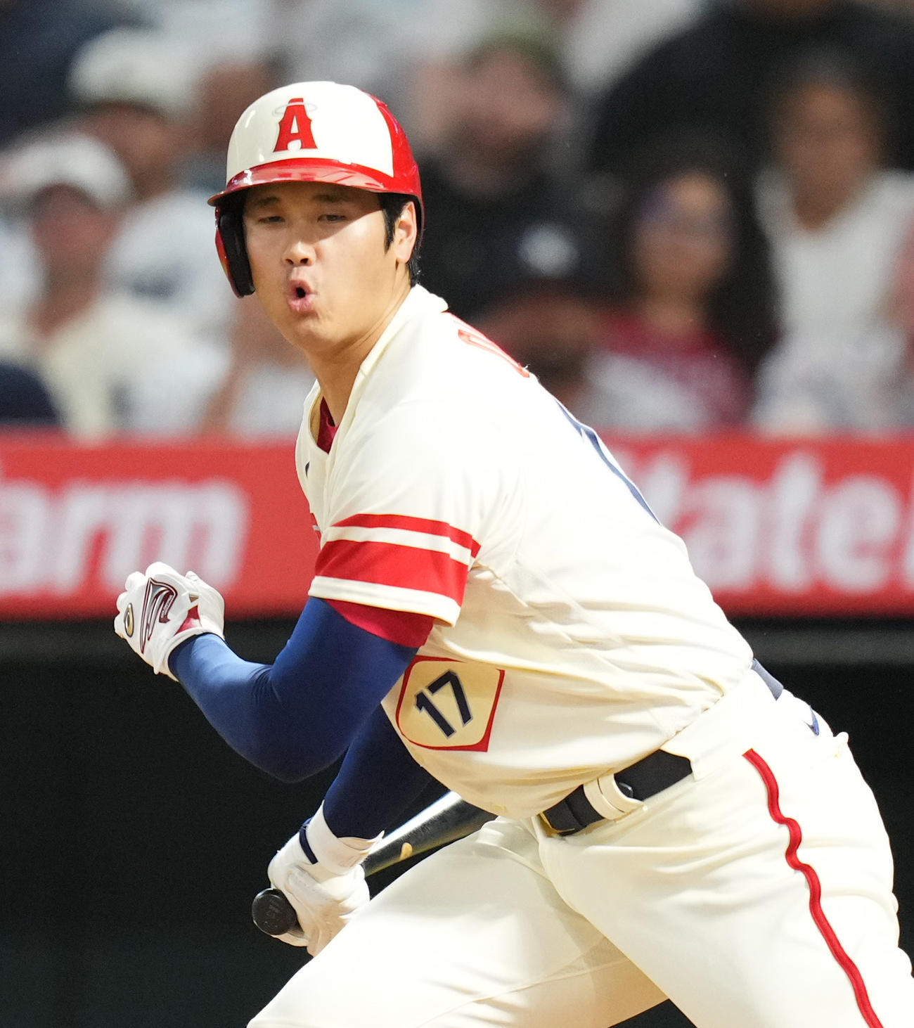 エンゼルス対ヤンキース　8回裏エンゼルス2死、空振りの三振に倒れる大谷（撮影・菅敏）