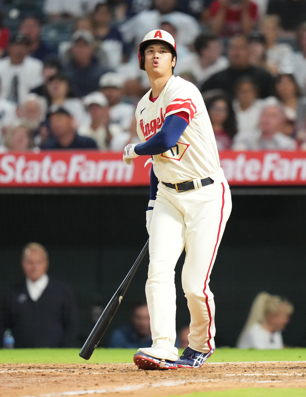 エンゼルス対ヤンキース　8回裏エンゼルス2死、空振りの三振に倒れる大谷（撮影・菅敏）