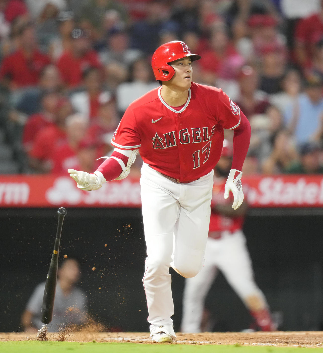 エンゼルス対タイガース　3回裏エンゼルス1死二塁、右越えに31号2点本塁打を放つ大谷（撮影・菅敏）