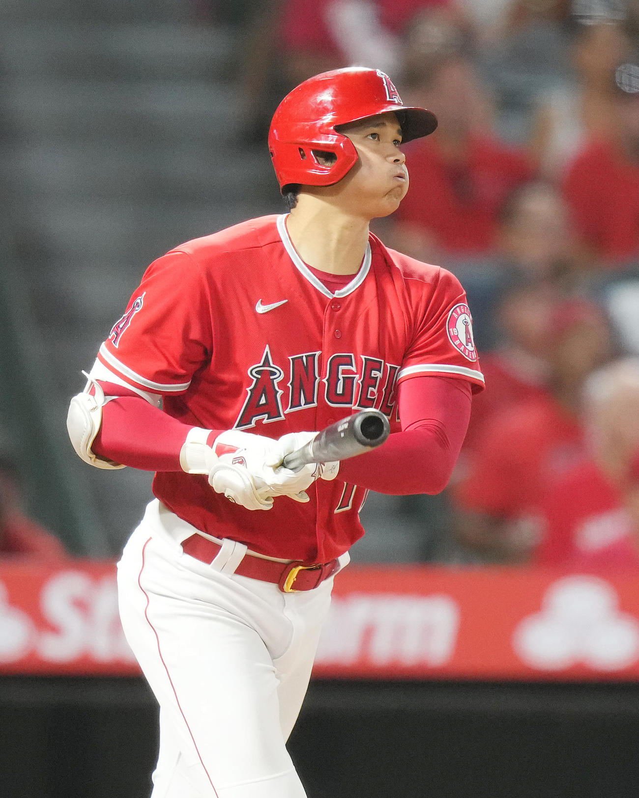 5日のエンゼルス対タイガース　3回裏エンゼルス1死二塁、右越えに31号2点本塁打を放つ大谷（撮影・菅敏）