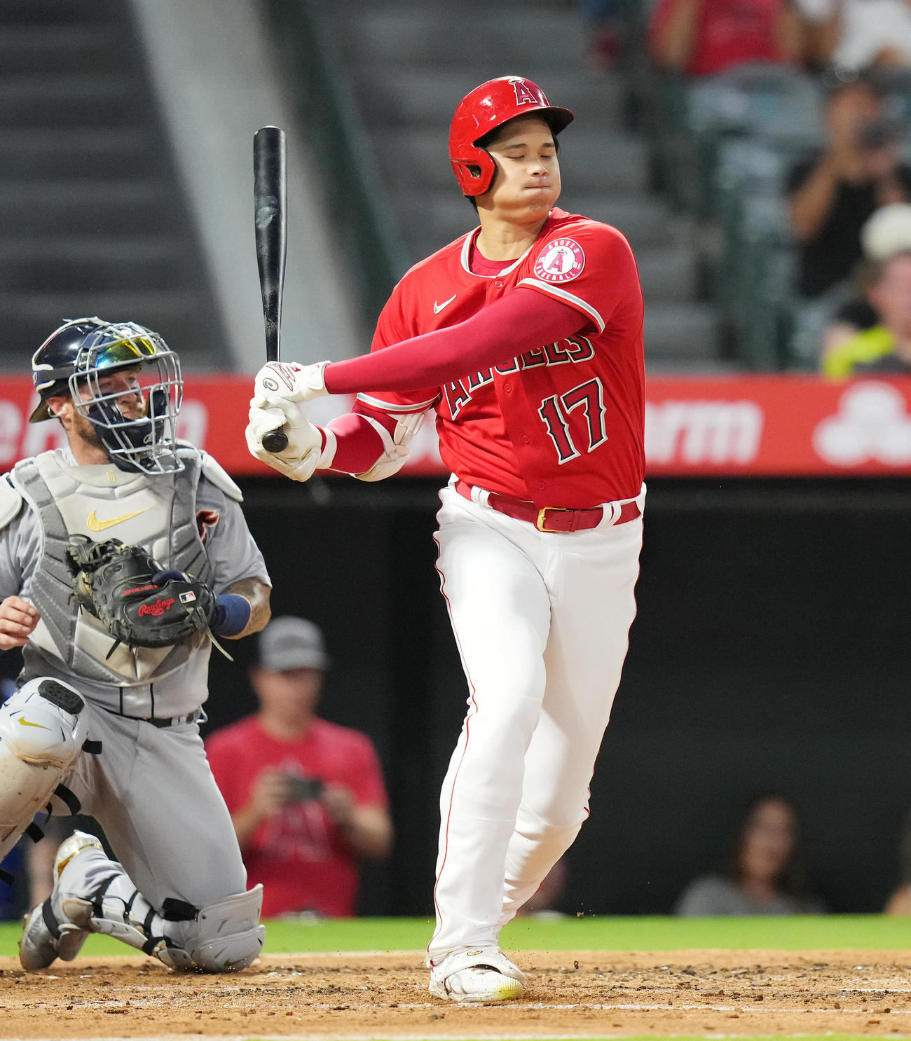 エンゼルス対タイガース　3回裏エンゼルス2死、空振りの三振に倒れる大谷（撮影・菅敏）