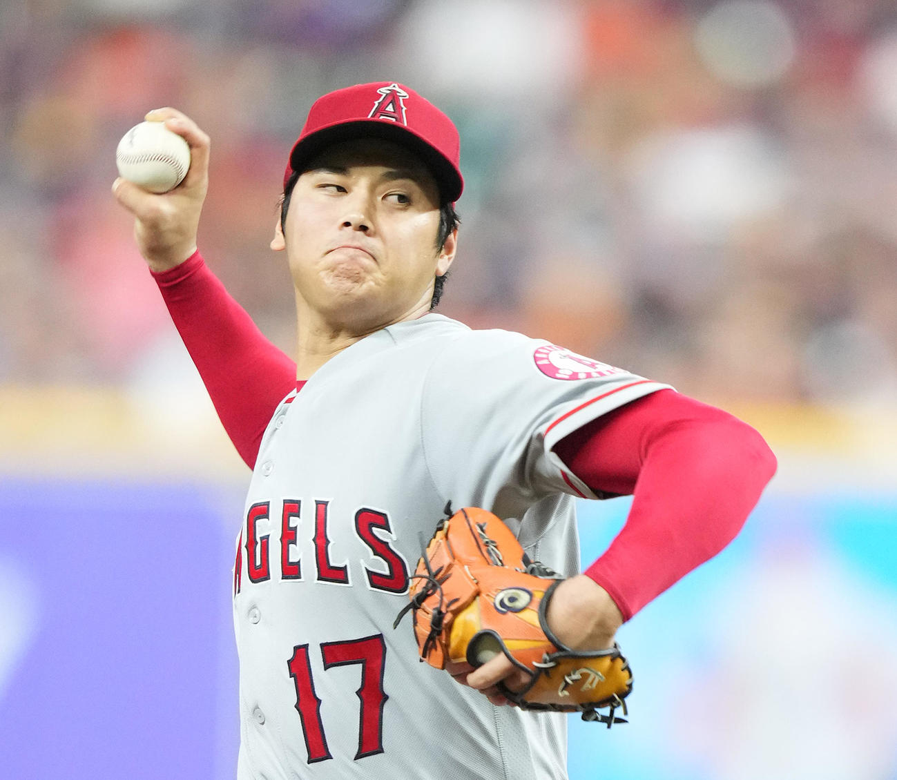 アストロズ対エンゼルス　力投するエンゼルス先発の大谷（撮影・菅敏）