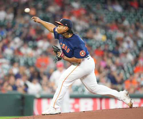 アストロズ対エンゼルス　アストロズ先発のL・ガルシア（撮影・菅敏）