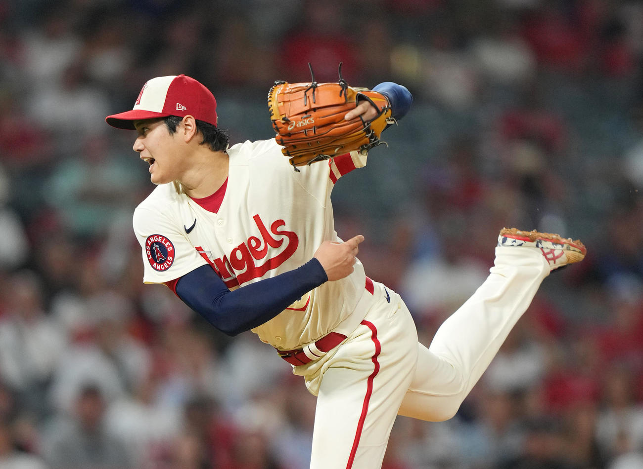 エンゼルス対アスレチックス　先発し力投するエンゼルス大谷（撮影・菅敏）