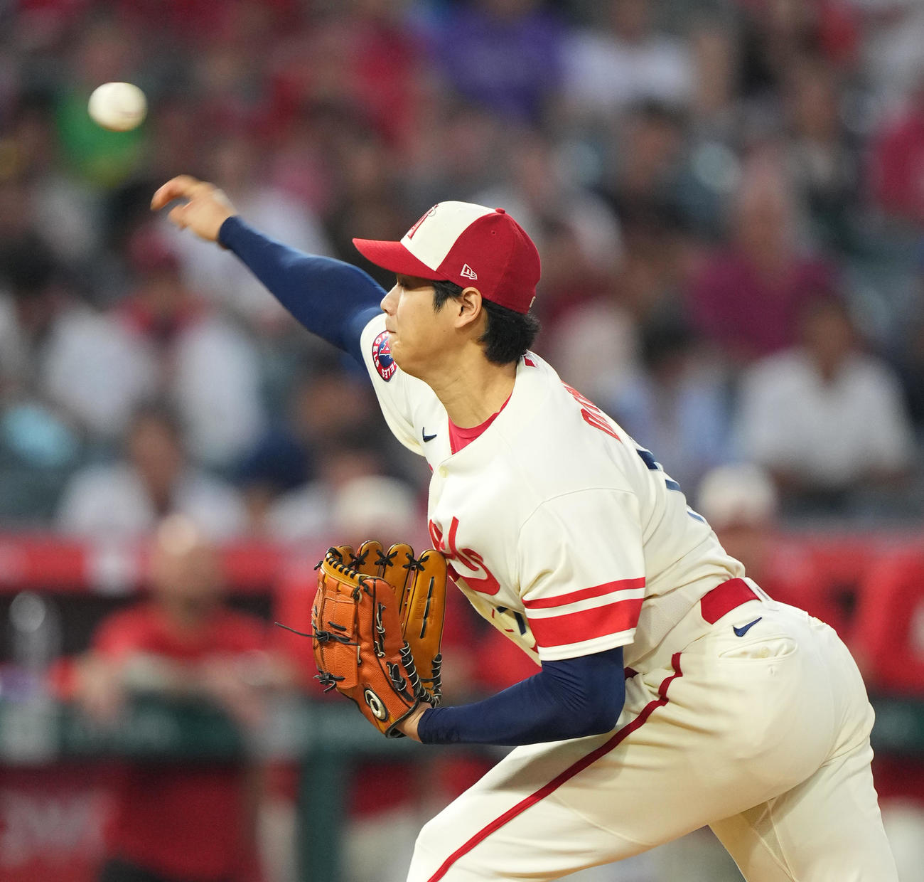 エンゼルス対アスレチックス　先発し力投するエンゼルス大谷（撮影・菅敏）