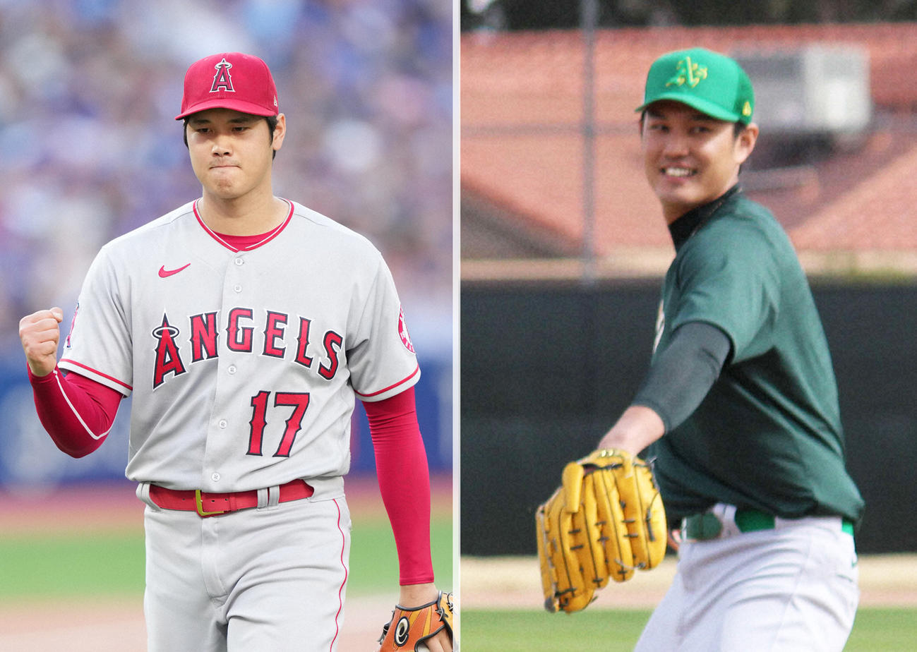 エンゼルス大谷（左）とアスレチックス藤浪