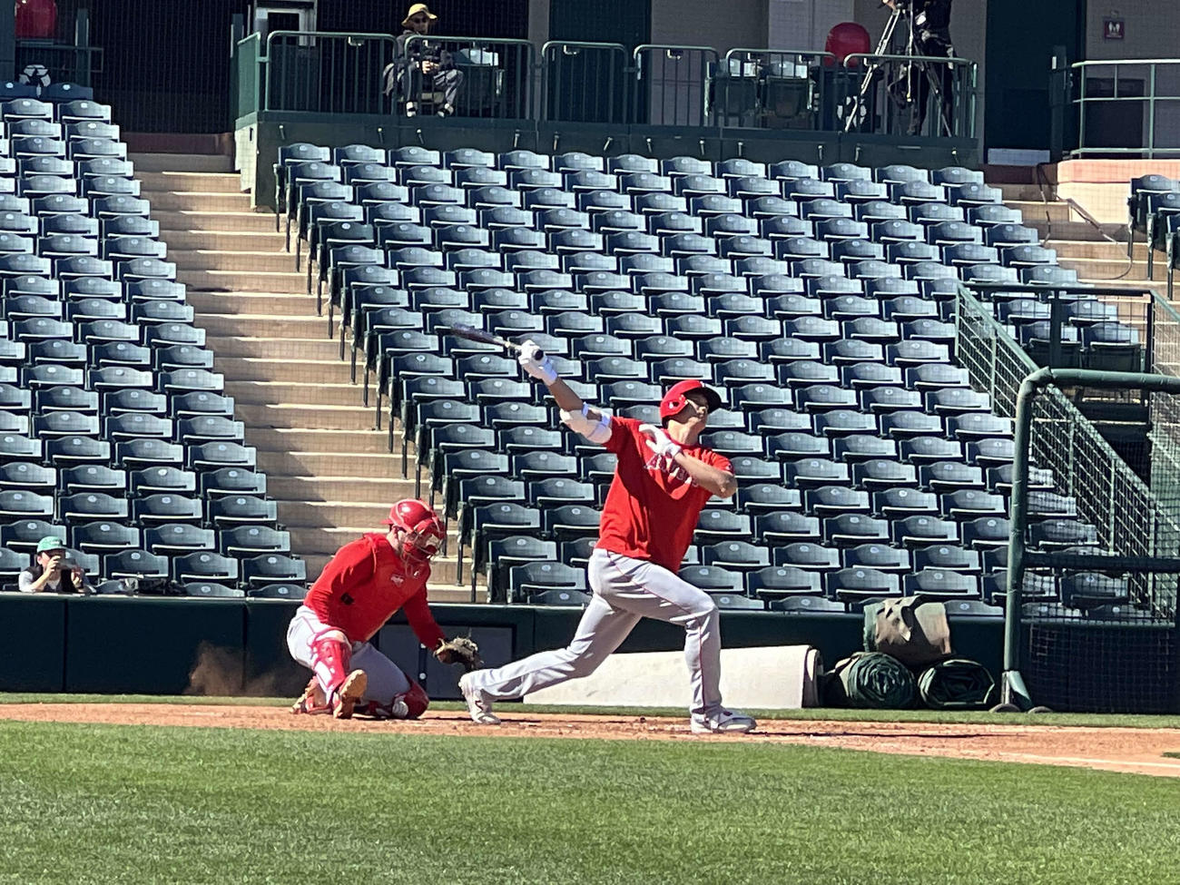 マイナーの実戦打撃に参加した大谷は、空振り三振を喫した