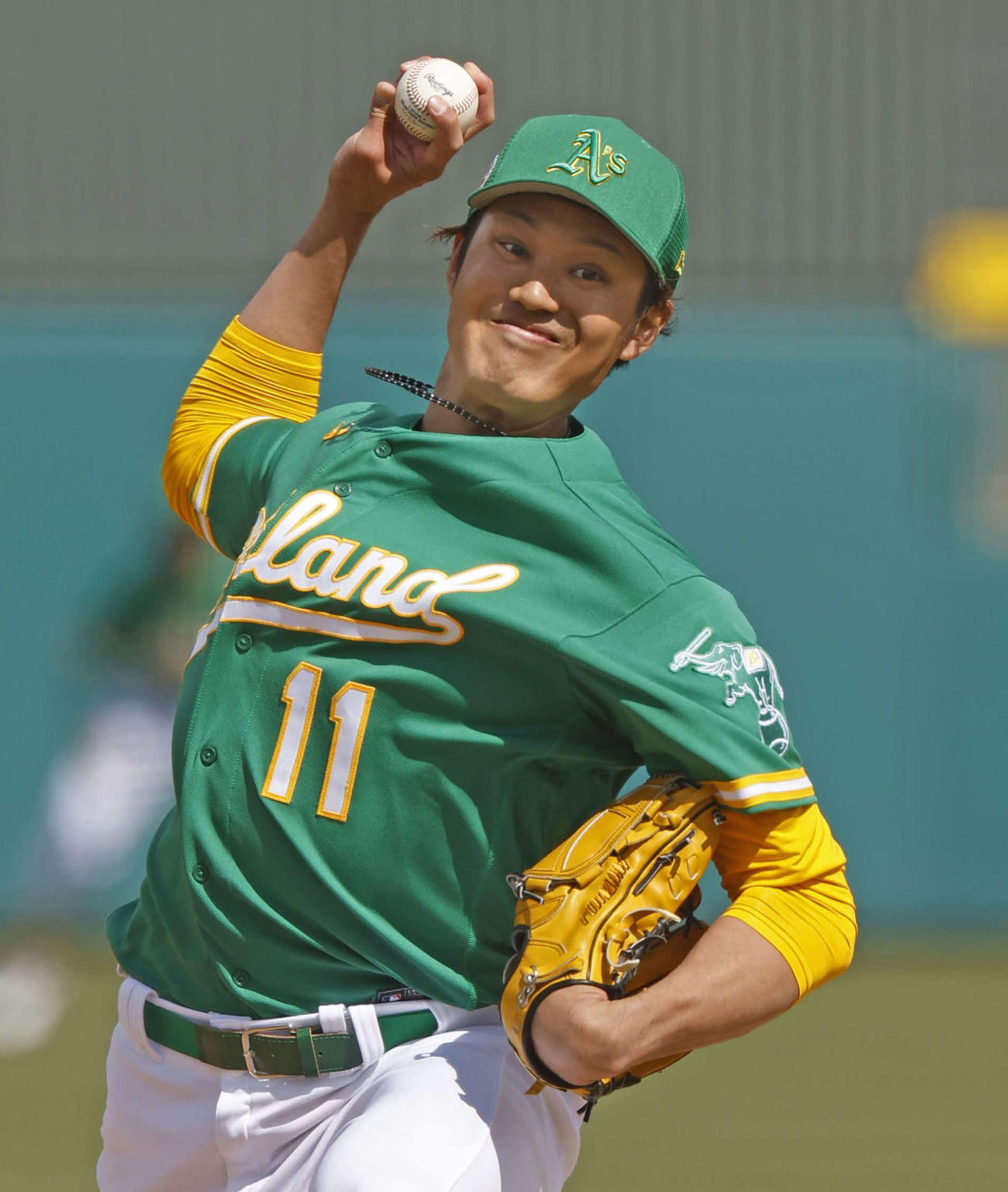 アスレチックス藤浪はエンゼルス戦でオープン戦初登板・初先発し、2回を1安打無失点に抑える（共同）