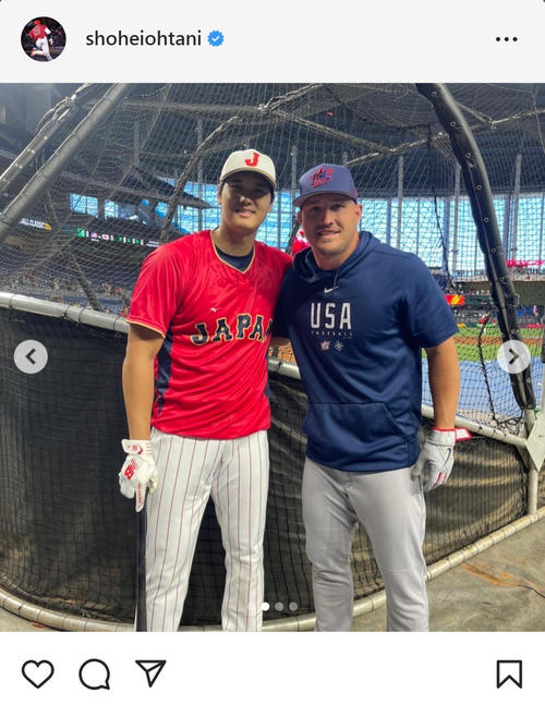 大谷翔平、トラウトと仲良し2ショット写真など投稿 ヌートバーはヤギ