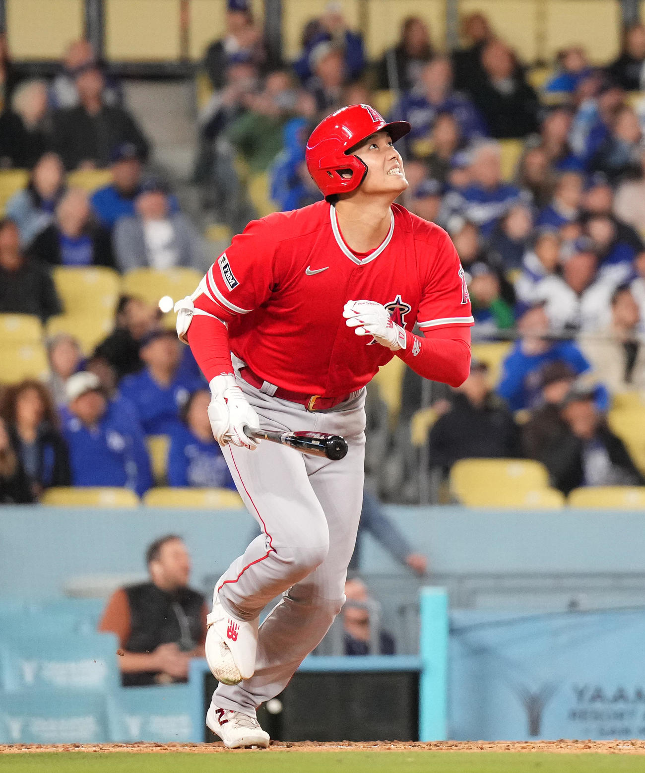 ドジャース対エンゼルス　6回表エンゼルス2死、右飛に倒れるエンゼルス大谷（撮影・菅敏）