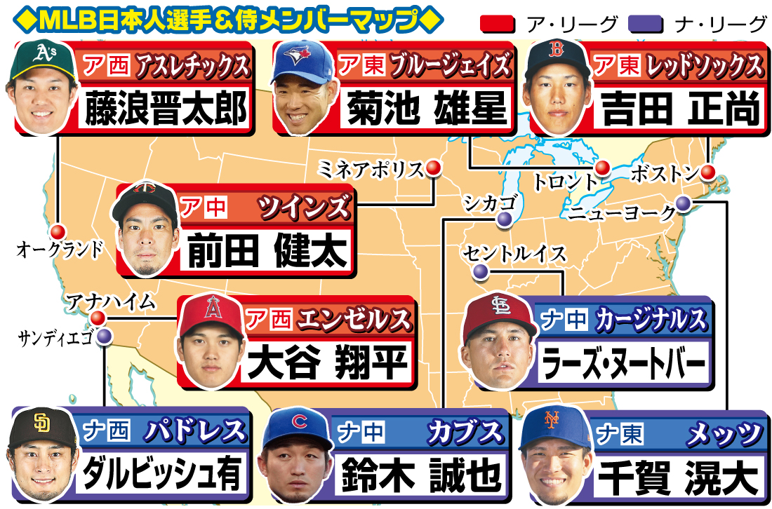 MLB日本人選手＆侍メンバーマップ