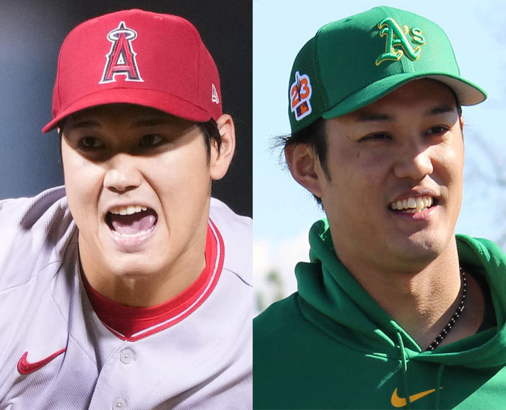 エンゼルス大谷翔平（左）とアスレチックス藤浪晋太郎