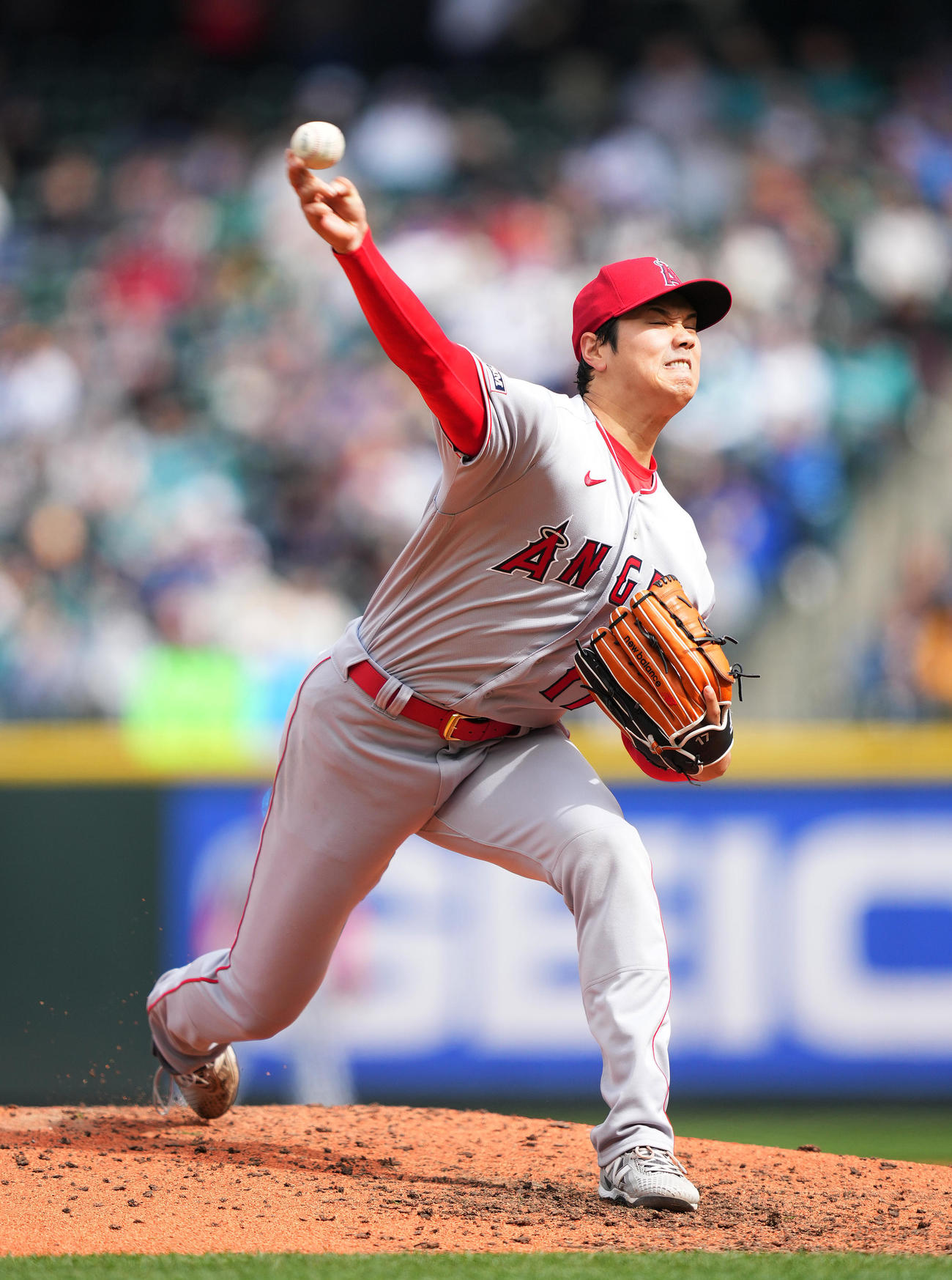 マリナーズ対エンゼルス　先発し力投するエンゼルス大谷（撮影・菅敏）