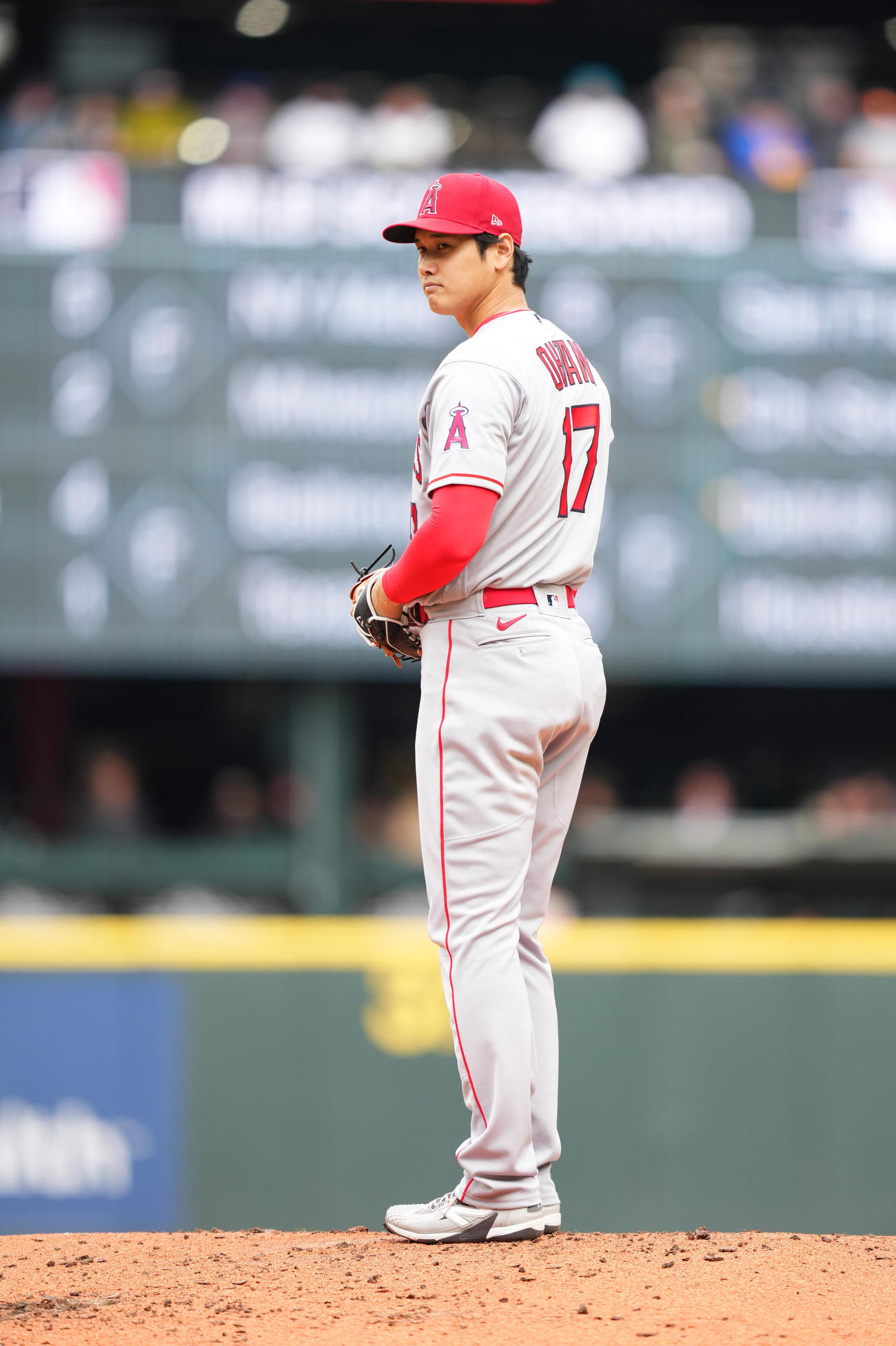 マリナーズ対エンゼルス　エンゼルス大谷のセットポジション（撮影・菅敏）