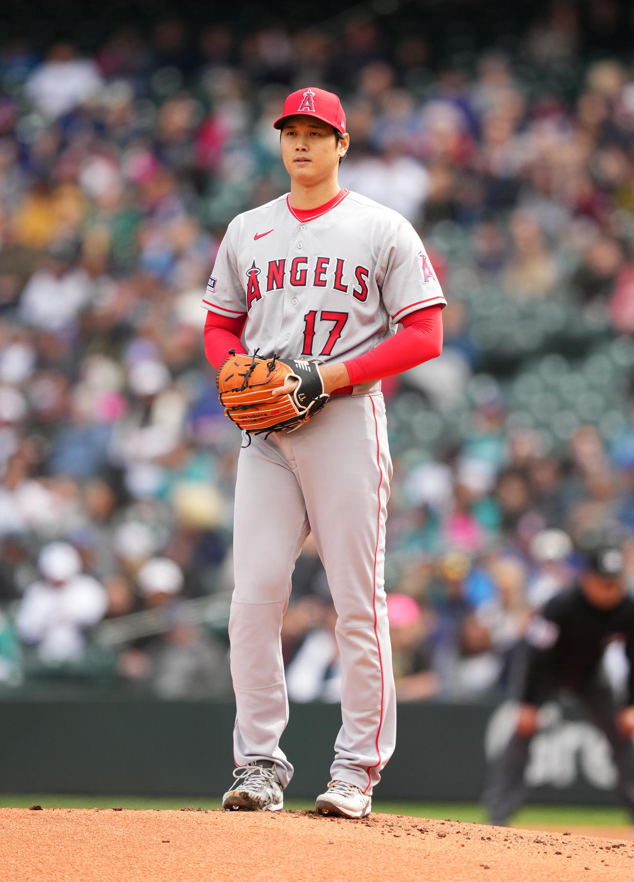 マリナーズ対エンゼルス　エンゼルス大谷のセットポジション（撮影・菅敏）