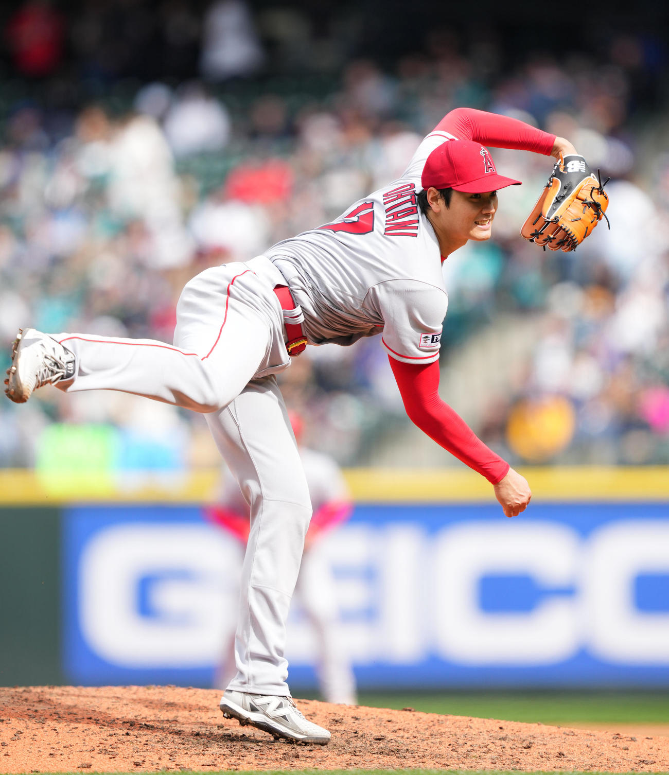 23年4月5日、マリナーズ戦に先発し、6回を3安打1失点に抑え今季初勝利を挙げたエンゼルス大谷翔平