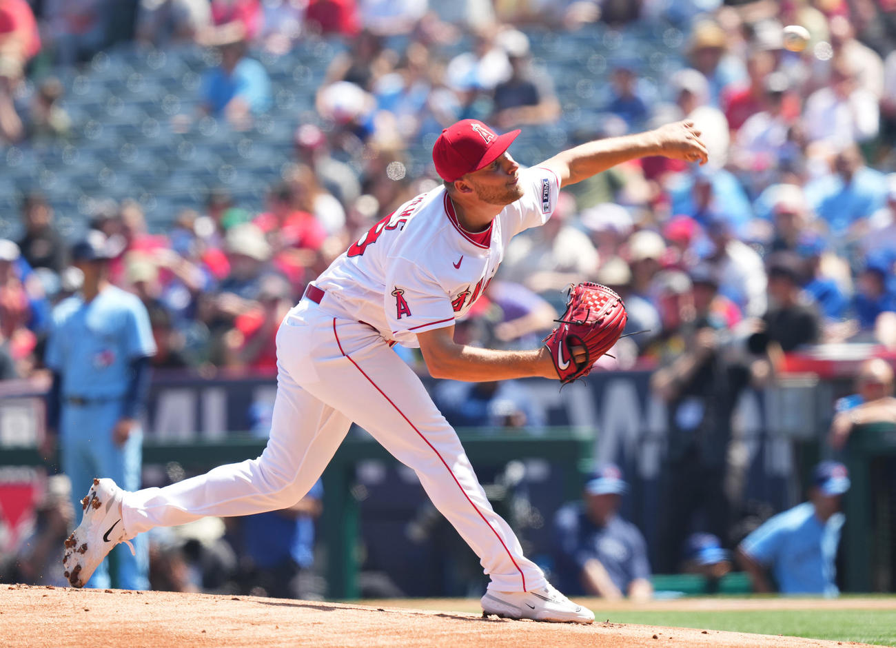 エンゼルス対ブルージェイズ　エンゼルス先発のデトマーズ（撮影・菅敏）